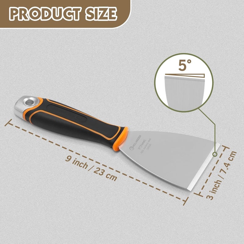 Rolling Dog 3" Angled Stiff Chisel Scraper-5 Degree Angled Putty Knife with Metal Hammer Cap, Rubber Gripped Handle, Paint Scraper into Corners - Image 2